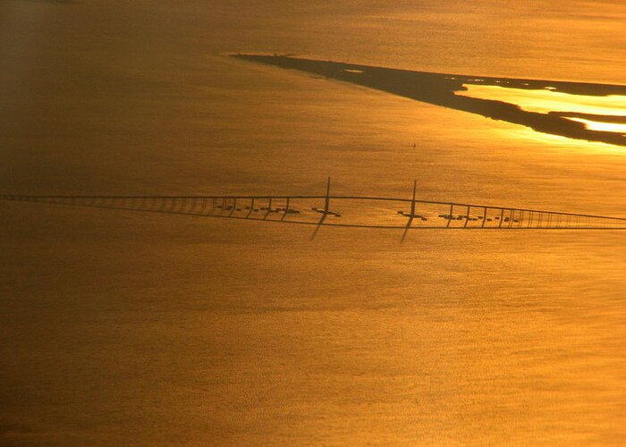 Air Greeting Card featuring the photograph Sunshine Skyway Bridge at Sunset by T Guy Spencer