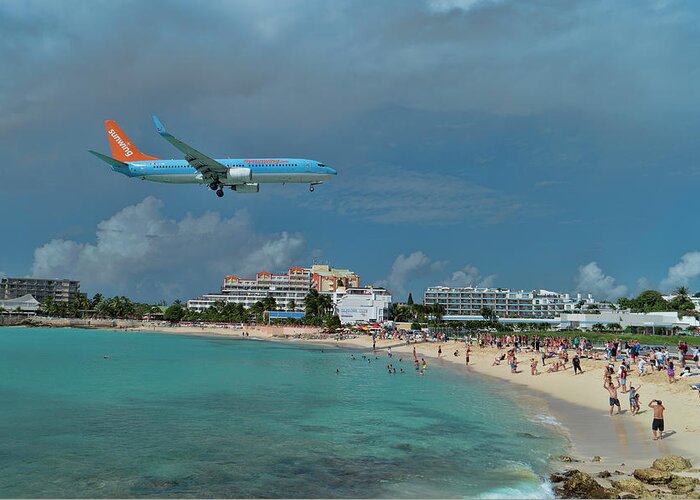 Sunwing Greeting Card featuring the photograph Sunwing Airline at SXM airport by David Gleeson