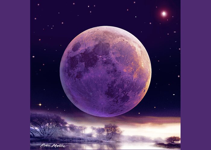 Cold Moon Greeting Card featuring the digital art Super Cold Moon over December by Robin Moline