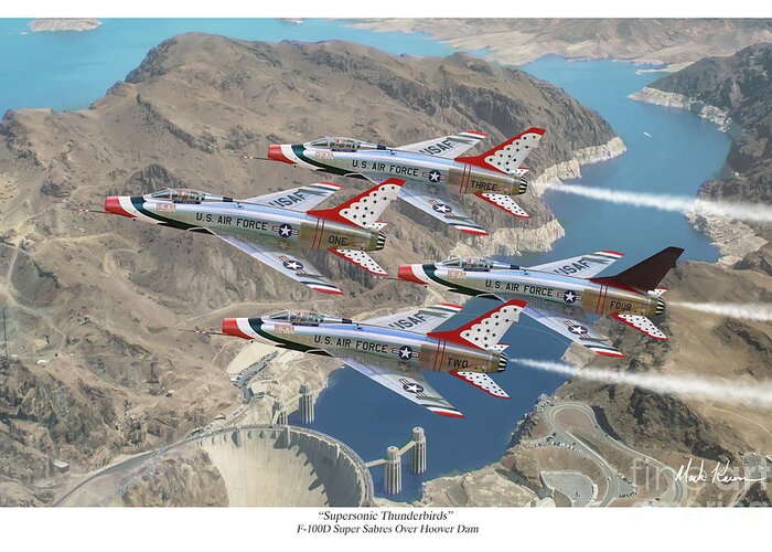 Usaf Greeting Card featuring the painting Supersonic Thunderbirds by Mark Karvon