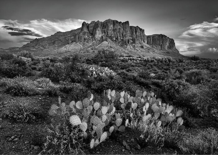 Superstitions Greeting Card featuring the photograph Superstition Mountains in Black and White by Dave Dilli