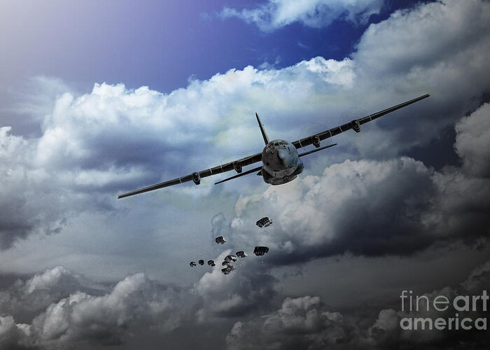 C130 Hercules Greeting Card featuring the digital art Supply Drop by Airpower Art