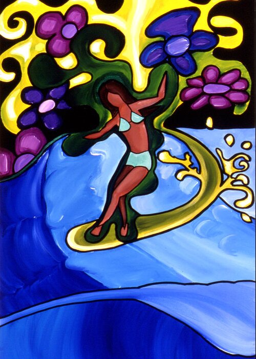 Ocean Greeting Card featuring the painting Surfer Girl by Nathan Paul Gibbs