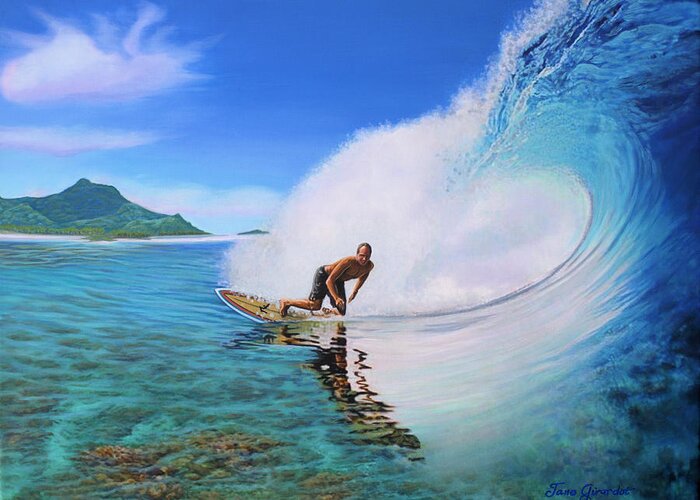 Surfer Greeting Card featuring the painting Surfing Dan by Jane Girardot