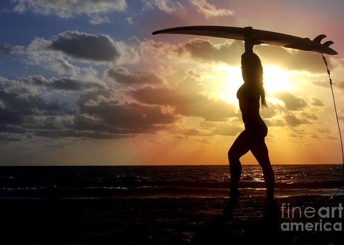 Silhouette Greeting Card featuring the photograph Surfing Silhouette by Anthony Totah