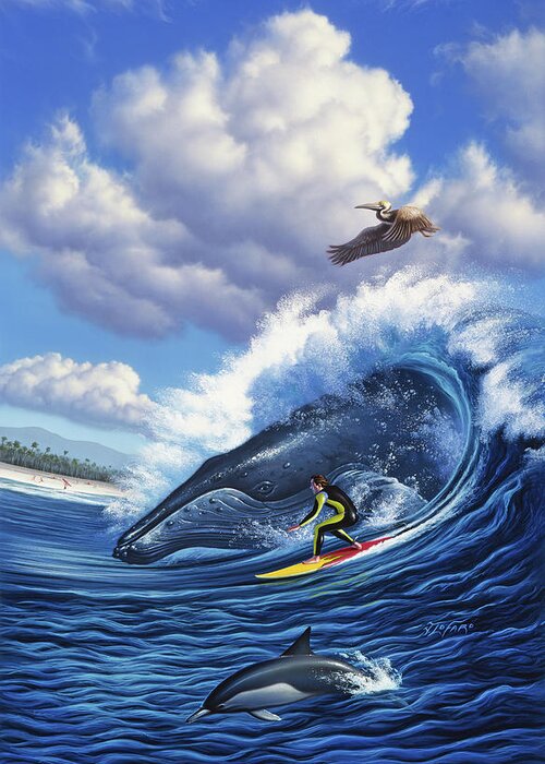 Humpback Whale Greeting Card featuring the painting Surf's Up by Jerry LoFaro