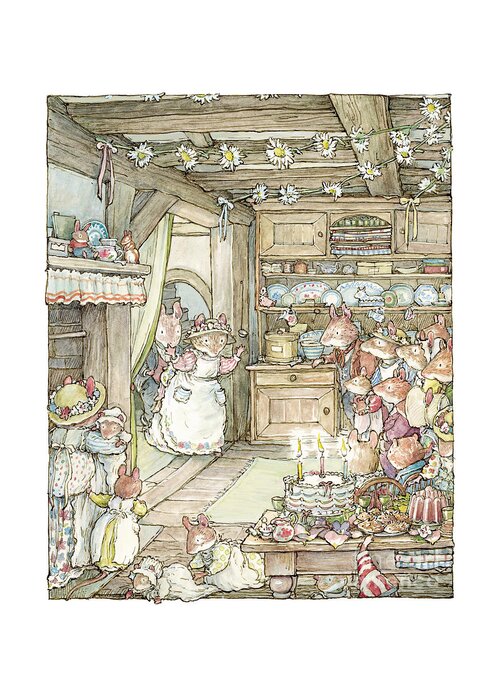 Brambly Hedge Greeting Card featuring the drawing Surprise at Mayblossom cottage by Brambly Hedge