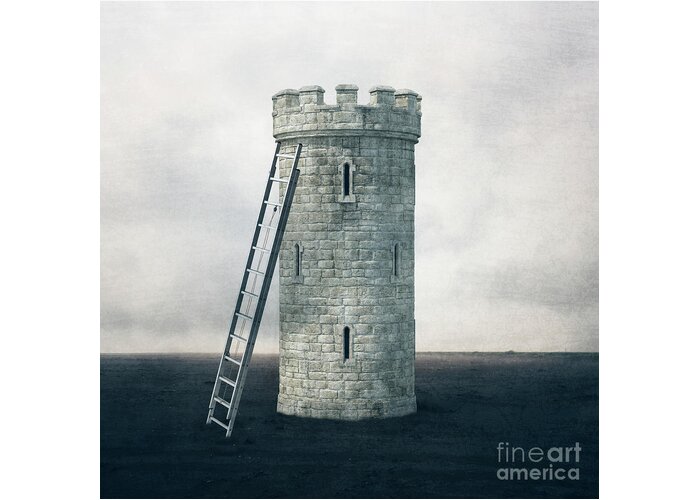 Castle Greeting Card featuring the digital art Surreal Landscape - Castle Tower by Edward Fielding