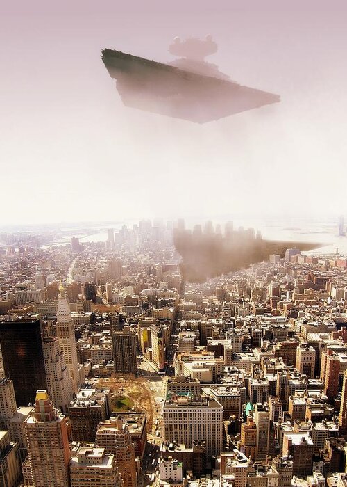 Imperial Destroyer Over Ny-manhattan. Greeting Card featuring the photograph SW ISD Imperial Star Destroyer over Manhatan. by HQ Photo