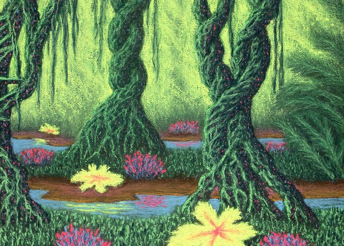 Swamp Greeting Card featuring the pastel Swamp Things 02, Diptych Panel B by Michael Heikkinen