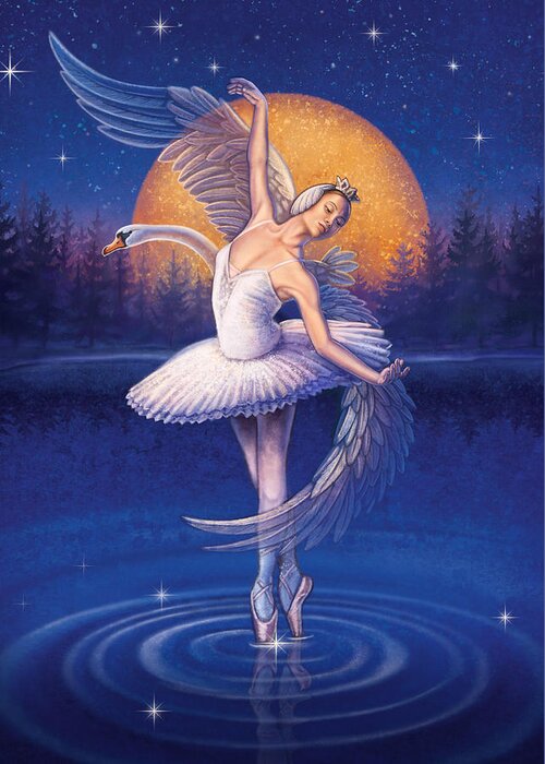 Swan Lake Greeting Card featuring the painting Swan Lake by Anne Wertheim