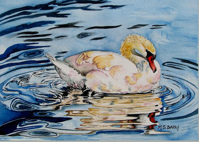 Swan Greeting Card featuring the painting Swan Lake by Maria Barry