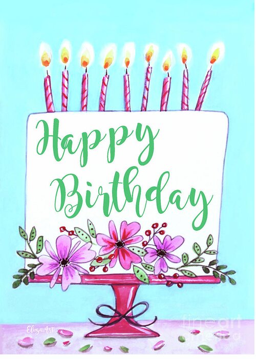Cake Greeting Card featuring the painting Candles and Cake by Elizabeth Robinette Tyndall
