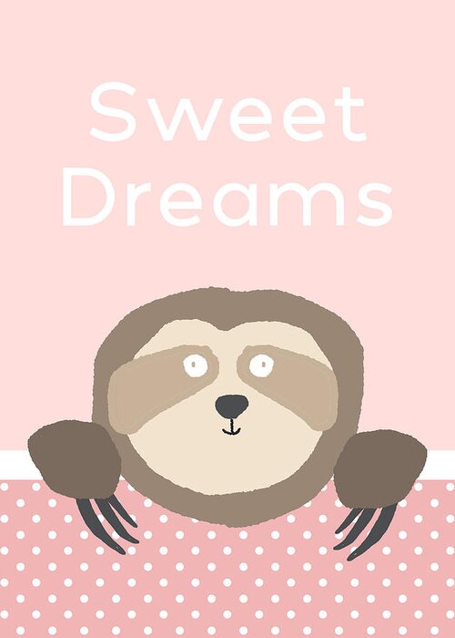 Sloth Greeting Card featuring the digital art Sweet Dreams Sloth Pink- Art by Linda Woods by Linda Woods