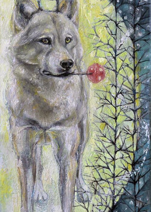 Wolf Greeting Card featuring the painting Sweet Love by Manami Lingerfelt