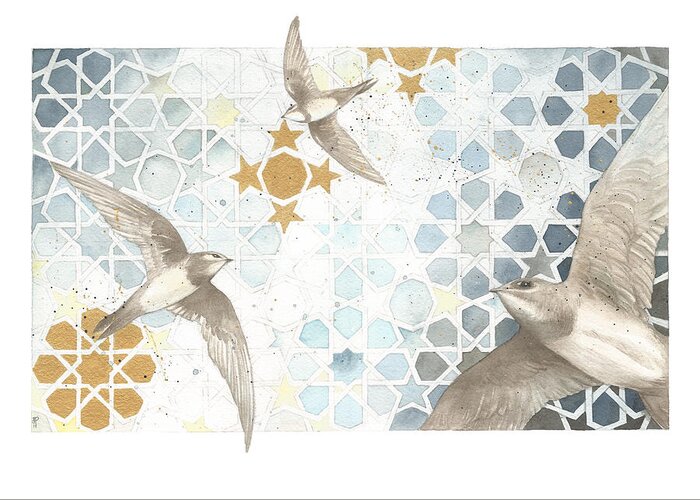 Birds Greeting Card featuring the painting Swifts of Cihangir by Johanna Pieterman