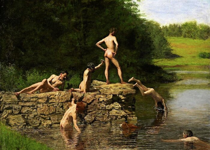 Thomas Eakins Greeting Card featuring the painting Swimming Hole by Thomas Eakins