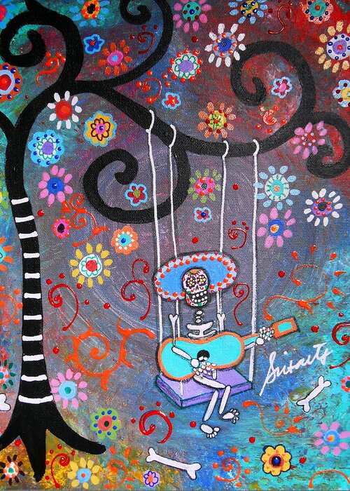Gitara Greeting Card featuring the painting Swinging Mariachi by Pristine Cartera Turkus