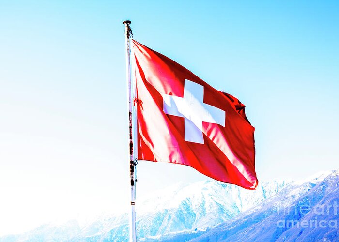 Swiss Flag Greeting Card featuring the photograph Swiss Flag by Mats Silvan