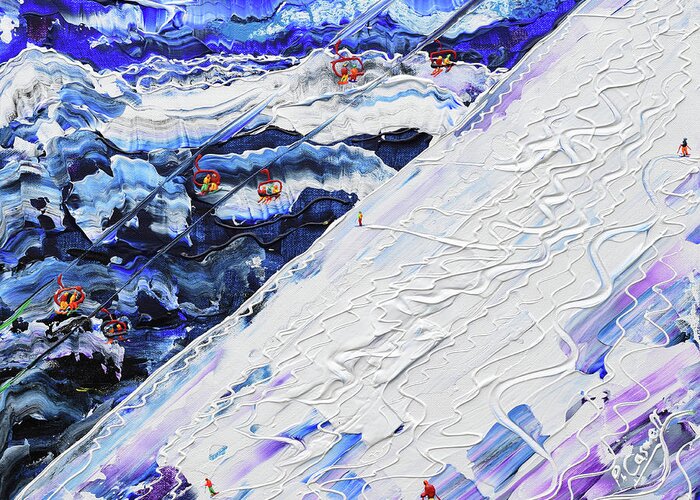 Morzine Greeting Card featuring the painting Swiss Wall in Powder by Pete Caswell