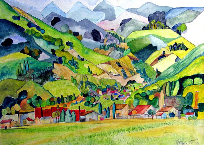 Landscape Greeting Card featuring the painting Switzerland by Patricia Arroyo