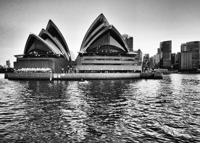 Sydney Opera House Greeting Card featuring the photograph Sydney Opera House-Black and White by Douglas Barnard