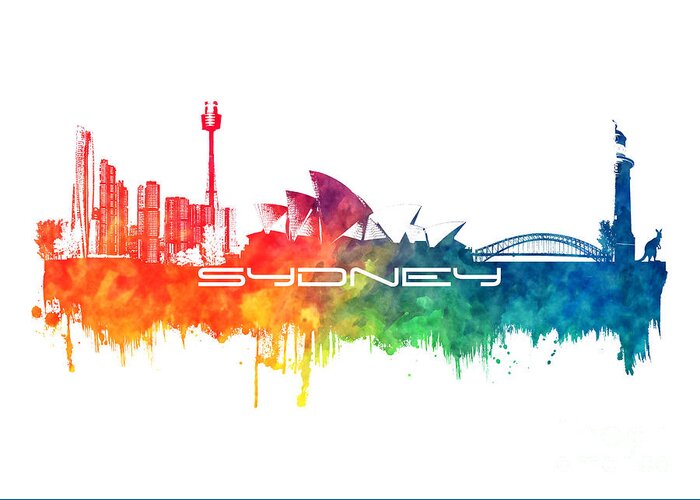 Sydney Greeting Card featuring the digital art Sydney skyline city color by Justyna Jaszke JBJart