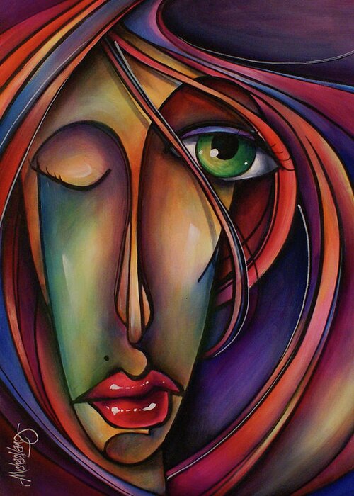 Portrait Greeting Card featuring the painting Synch by Michael Lang