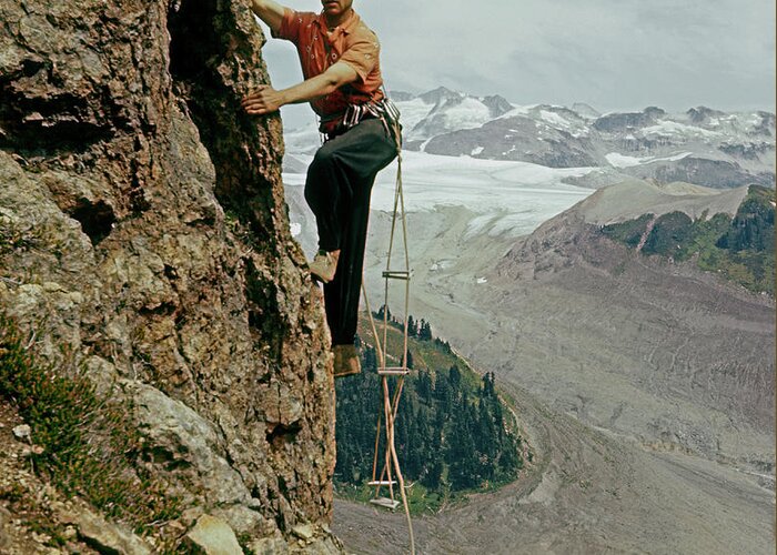 Garibaldi Meadows Greeting Card featuring the photograph T-902901 Fred Beckey Climbing by Ed Cooper Photography