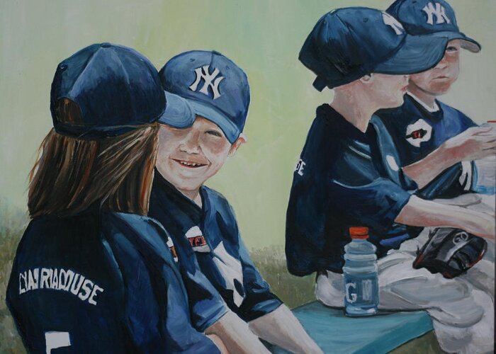T Ball Greeting Card featuring the painting T Ball Friends by Charlotte Yealey