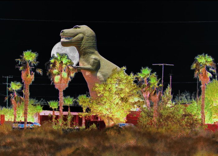 Dino Greeting Card featuring the digital art T-Rex In The Desert Night by Colleen Cornelius