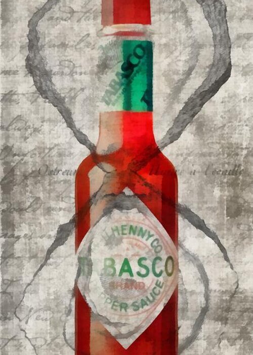 Tabasco Greeting Card featuring the painting Tabasco Hot Sauce and Oysters by Edward Fielding