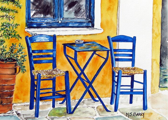 Greece Greeting Card featuring the painting Table for Two by Maria Barry