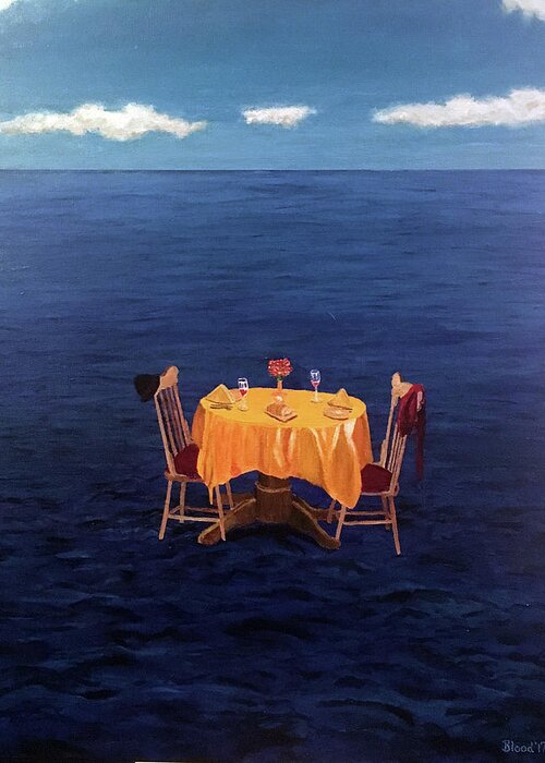 Ocean Greeting Card featuring the painting Table for Two by Thomas Blood