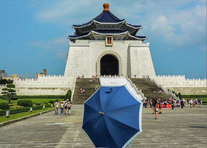 Taipei; Operahouse; Opera; Lady; Woman; Sunshine; Umbrella; Taiwan Greeting Card featuring the photograph Taipei Lady Umbrella by John Lillis