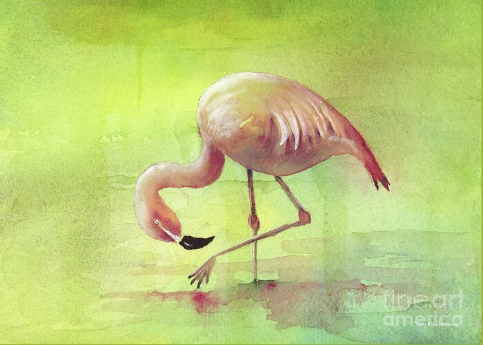 Flamingo Greeting Card featuring the painting Take a Bow by Amy Kirkpatrick