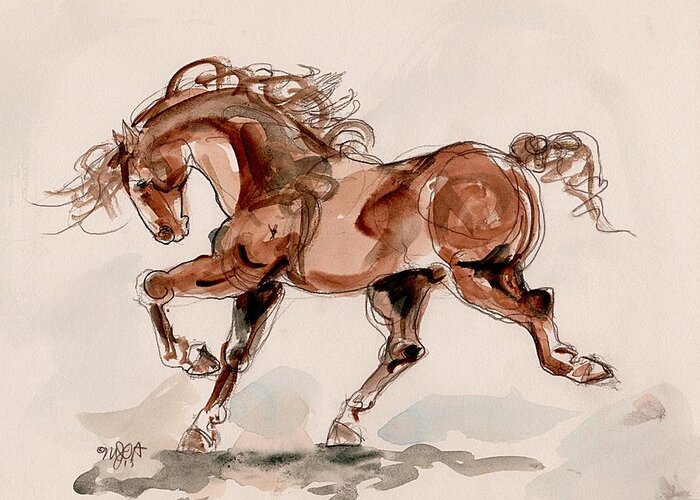 Horse Greeting Card featuring the painting Taking stride by Mary Armstrong