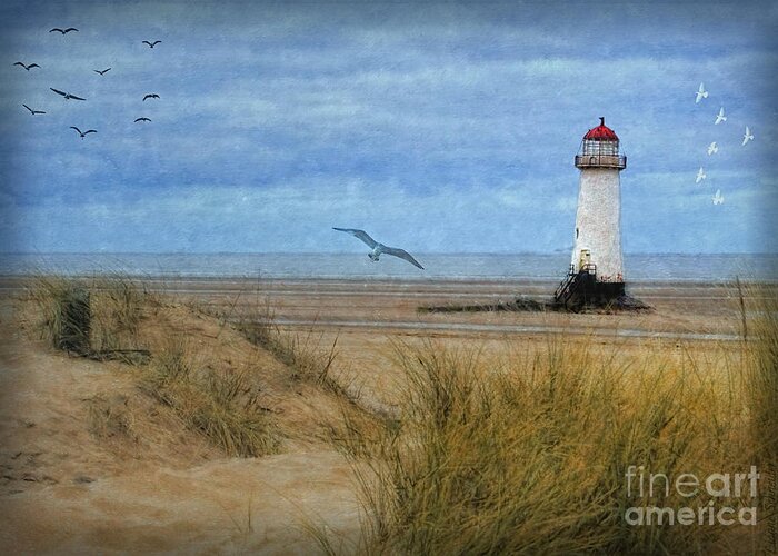 Lighthouse Greeting Card featuring the digital art Talacre Lighthouse - Wales by Lianne Schneider