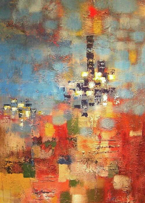 Contemporary Abstract Greeting Card featuring the painting Tall Building by Dennis Ellman