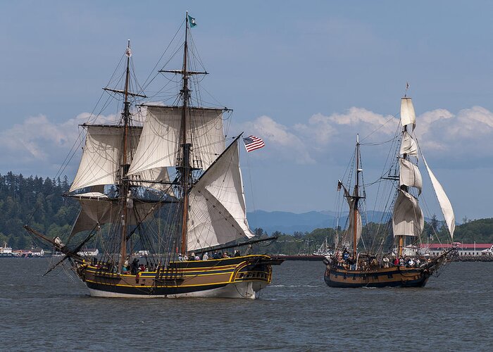 Astoria Greeting Card featuring the photograph Tall Ships Square Off by Robert Potts