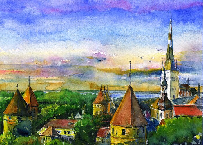 Tallinn Greeting Card featuring the painting Tallinn Estonia by John D Benson