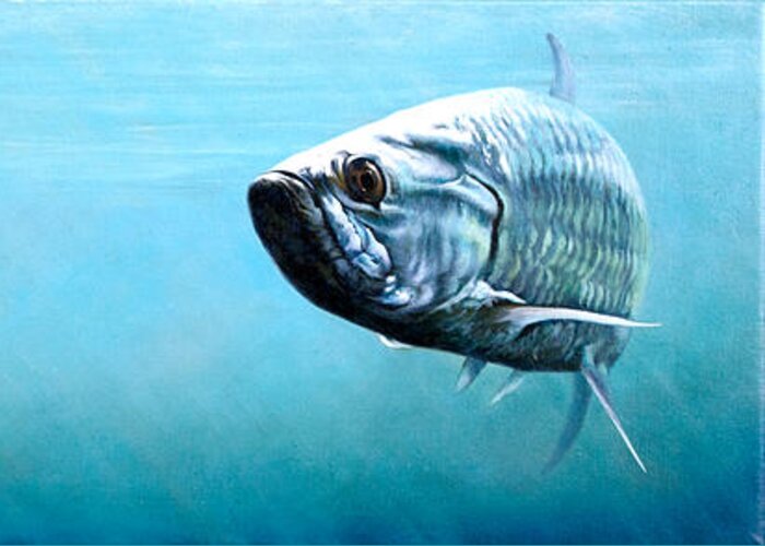 Underwater Greeting Card featuring the painting Tampa Bay Tarpon by Joan Garcia