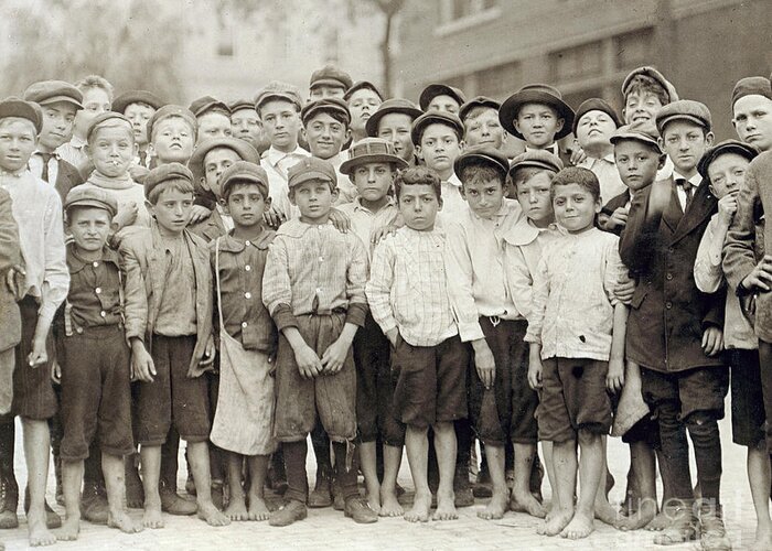 History Greeting Card featuring the photograph Tampa Newsboys, Lewis Hine, 1913 by Science Source