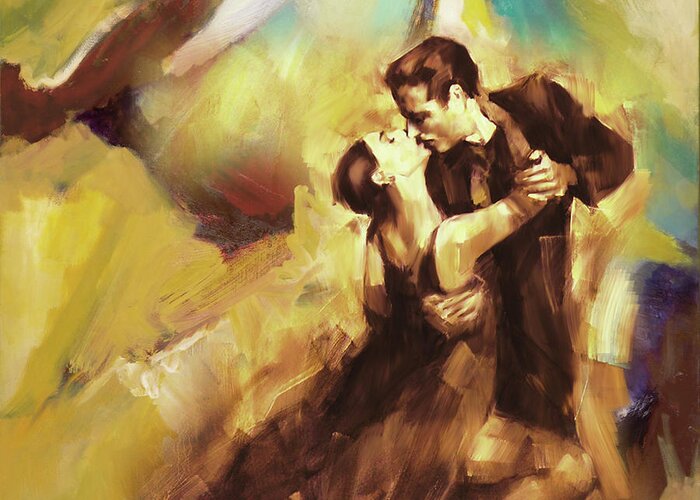 Dance Greeting Card featuring the painting Tango Couple Dance 07 by Gull G