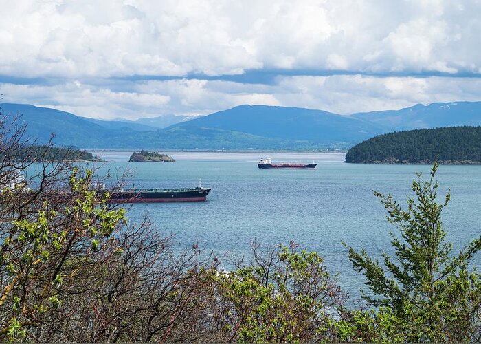 Tankers In Padilla Bay Greeting Card featuring the photograph Tankers In Padilla Bay by Tom Cochran