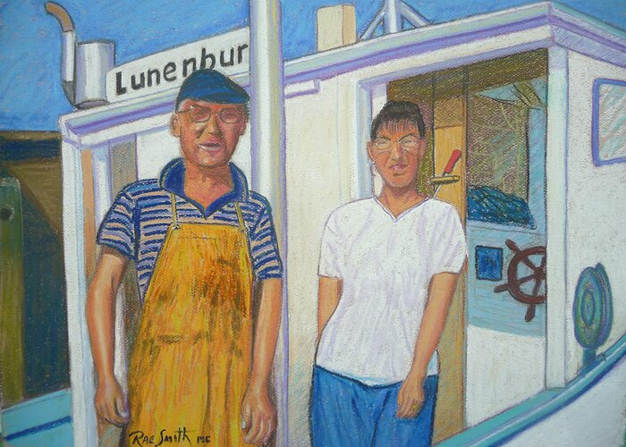 Pastels Greeting Card featuring the pastel Tanners Pass Fisherman and Wife by Rae Smith PSA