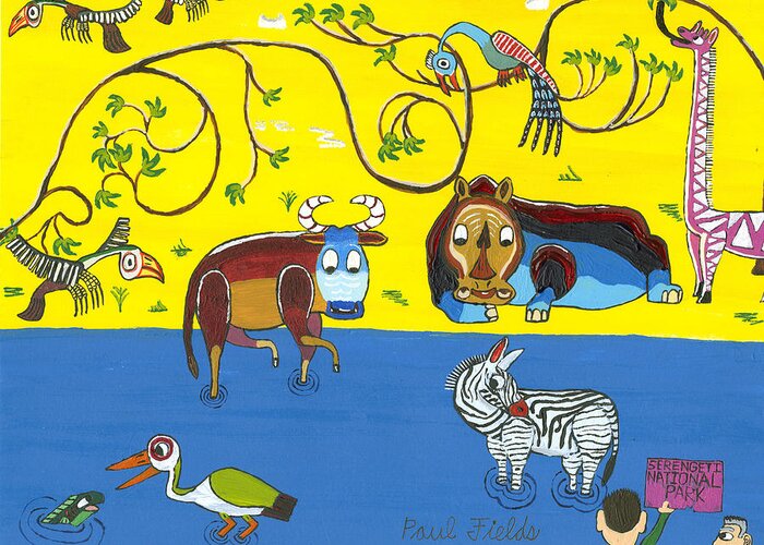 Tinga Tinga Greeting Card featuring the painting Tanzania  jul by Paul Fields