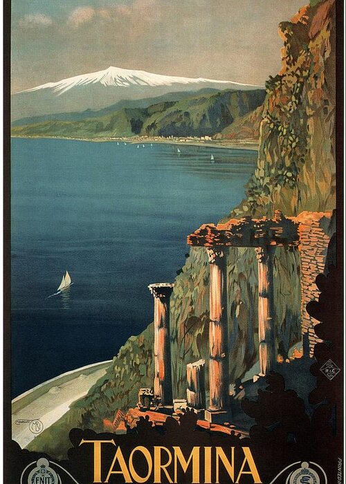 Taormina Greeting Card featuring the mixed media Taormina, Italia - Italy - Retro travel Poster - Vintage Poster by Studio Grafiikka