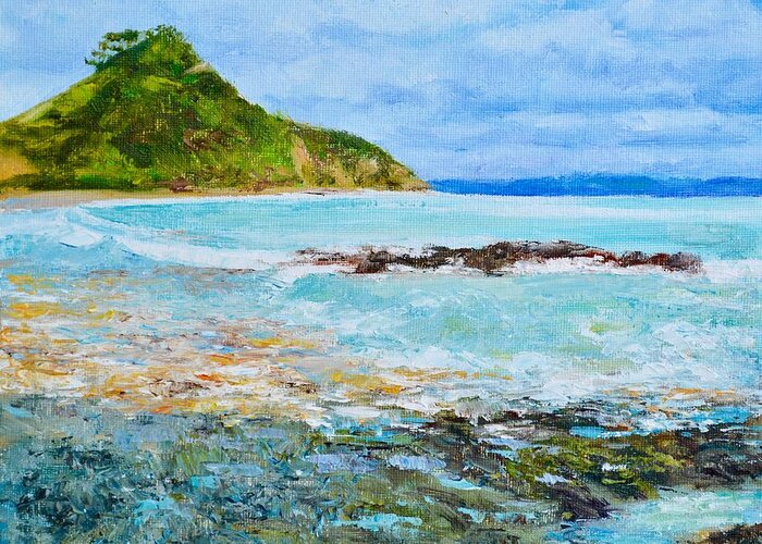 Islands Greeting Card featuring the painting Tapeka Beach Russell Bay of Islands NZ by Dai Wynn