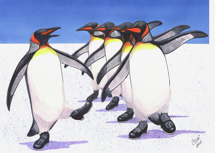 Penguin Greeting Card featuring the painting Tappity Tap by Catherine G McElroy
